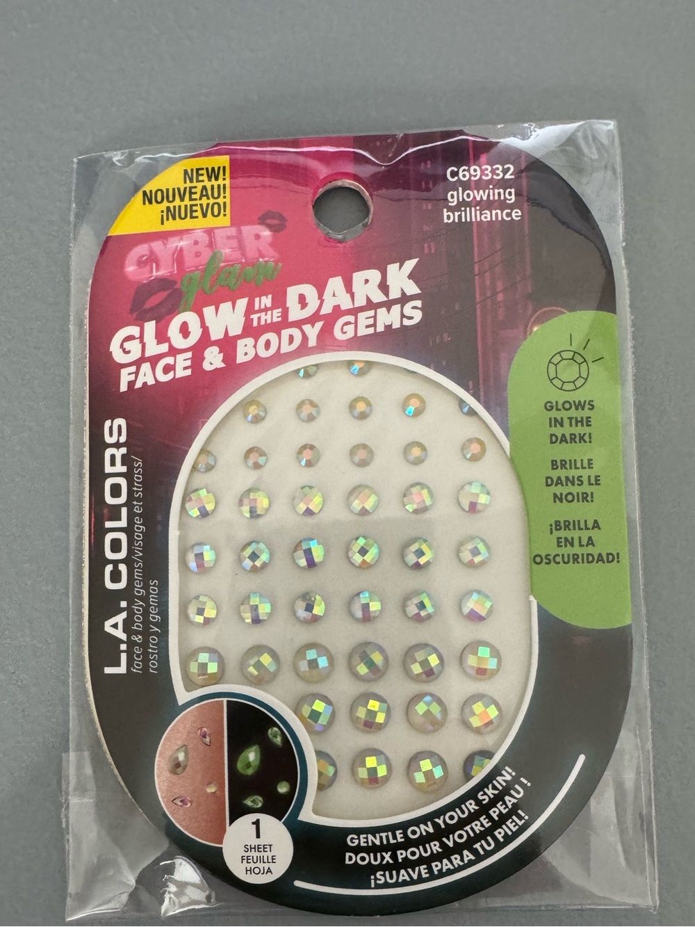 L.A. Colors Iridescent Glow-in-the-Dark Face & Body Gems - Multicolor costume